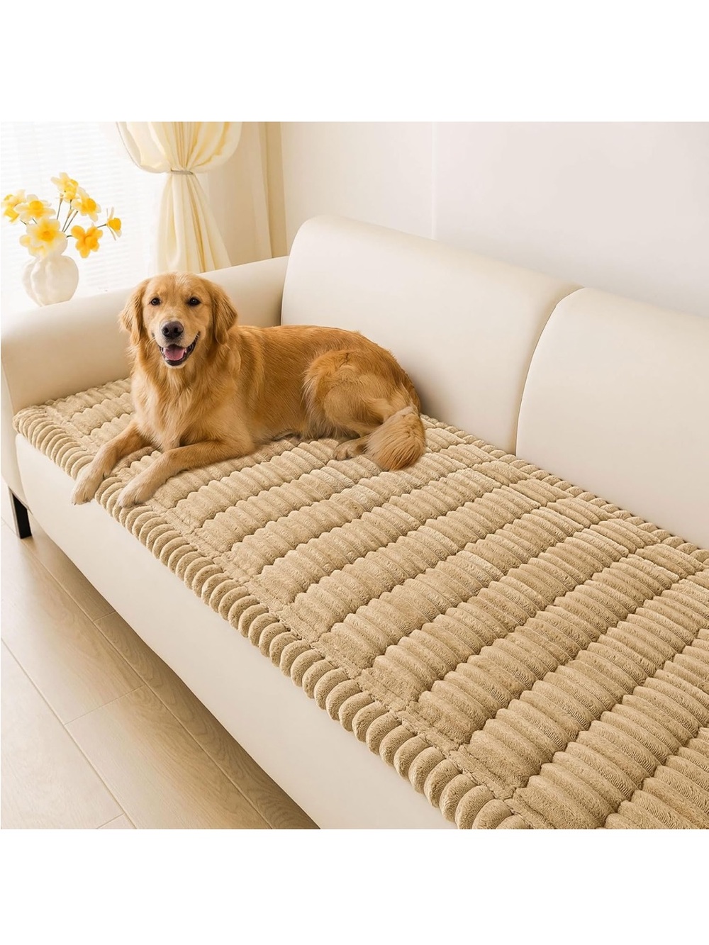 New Couch Cover for Dogs, Washable Non Slip Plush Flannel Sofa Protector -Camel